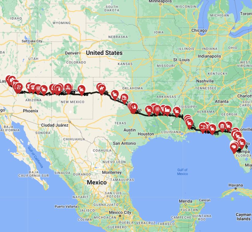 A motorhome trip from Tampa to Las Vegas route planner